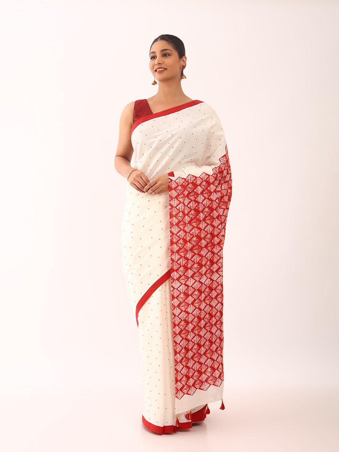 taneira polka dot printed pure cotton saree