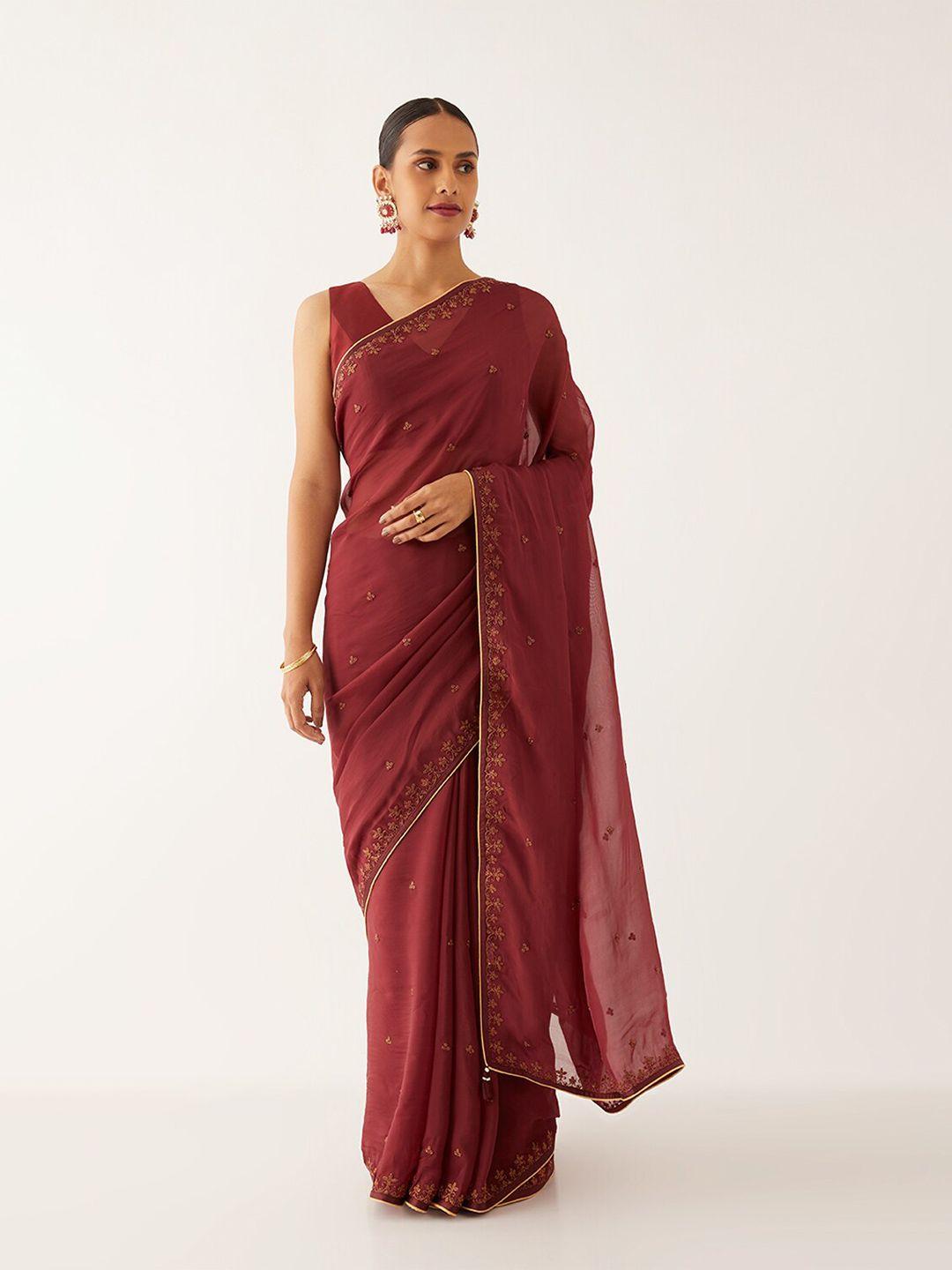 taneira red sequin embellished saree