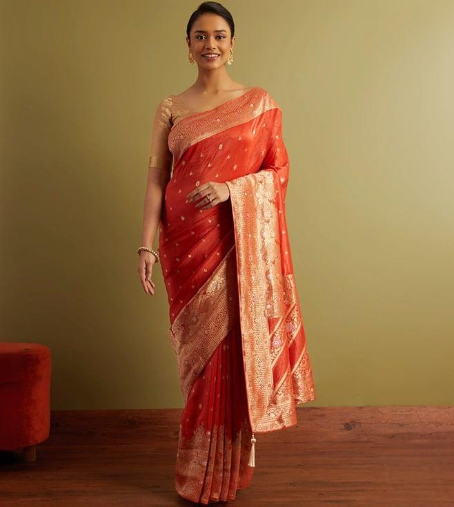 taneira red woven viscose luxe saree