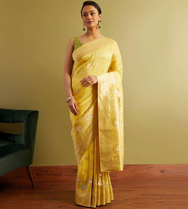 taneira yellow woven viscose luxe saree