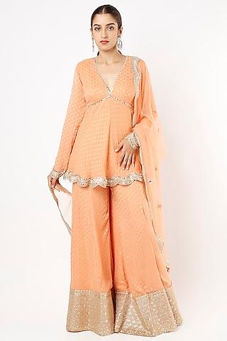 tangerine-viscose-georgette-mirror-embroidered-banarasi-sharara-set-for-girls