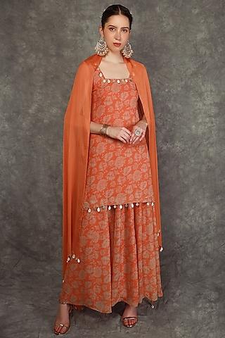 tangerine georgette printed sharara set