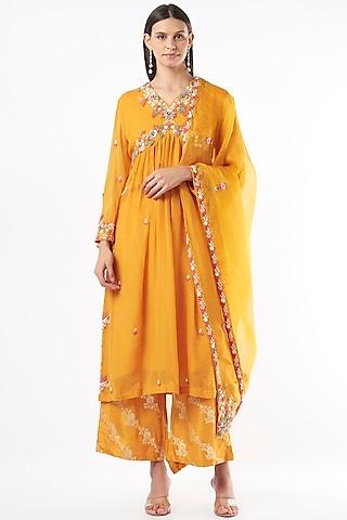 tangerine hand embroidered kurta set