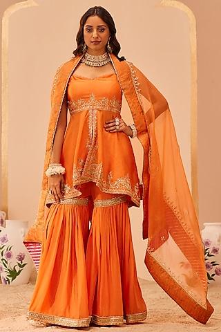 tangerine orange georgette gharara set for girls