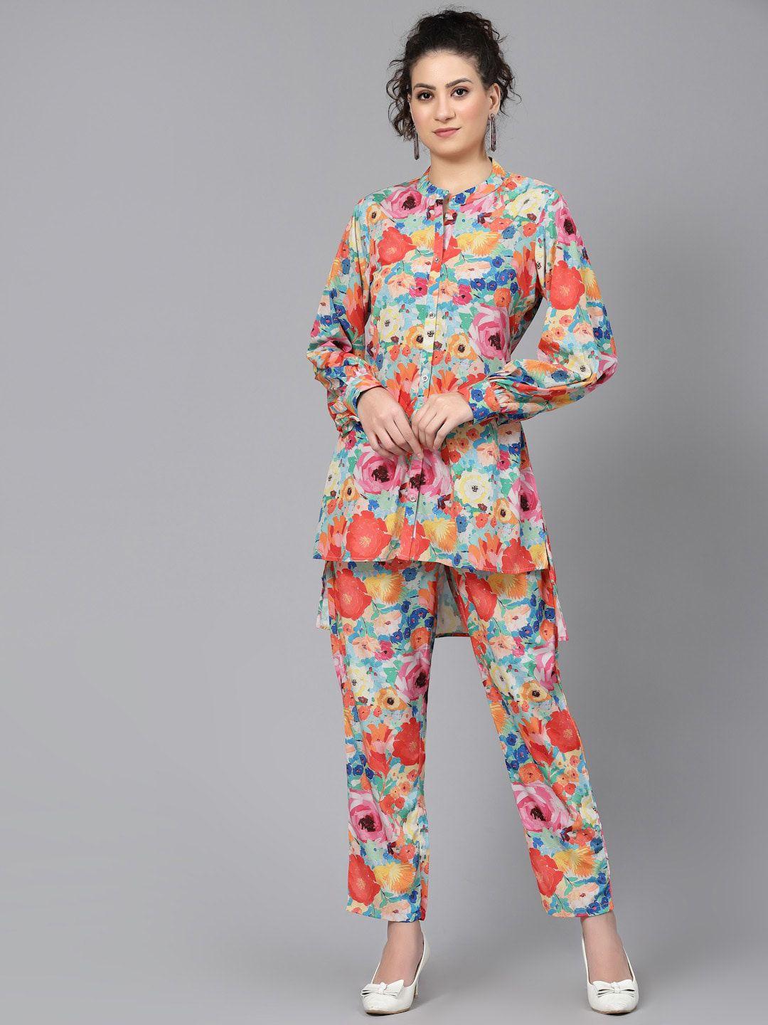 tankhi printed mandarin collar tunic with trousers co-ords