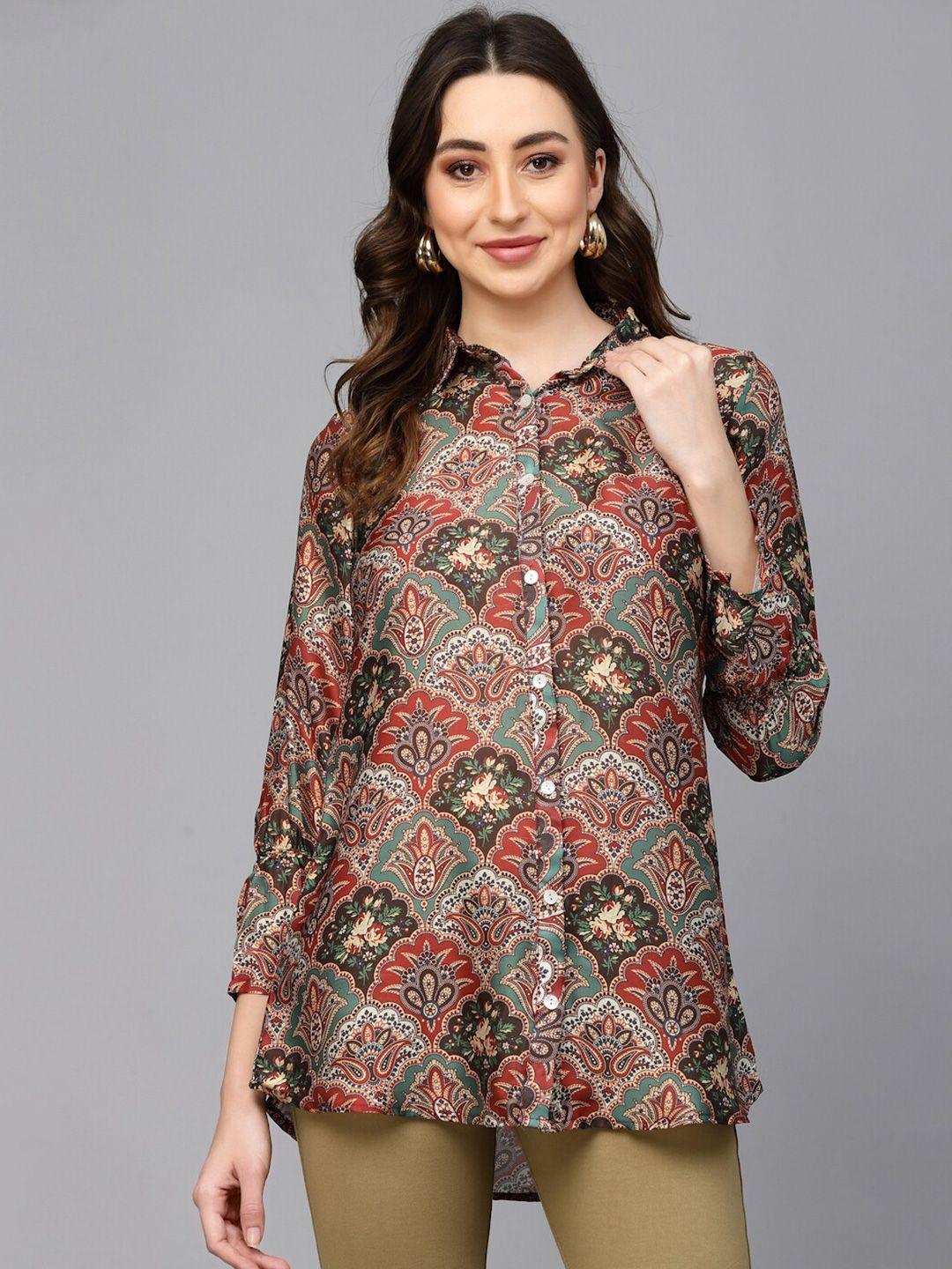 tankhi comfort ethnic motifs printed satin casual shirt