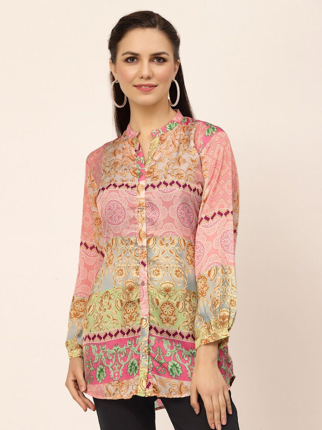 tankhi comfort ethnic motifs printed silk casual shirt