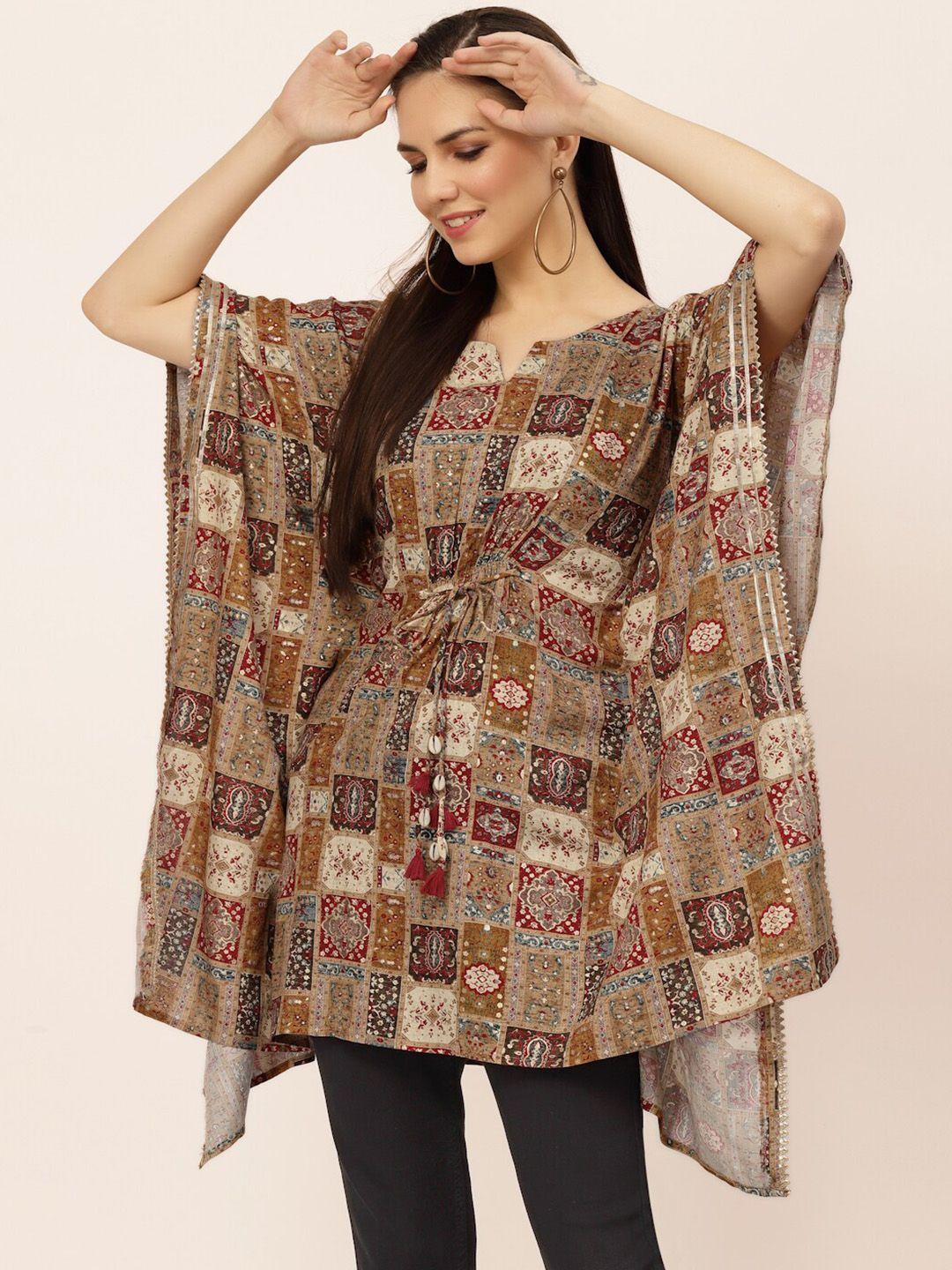 tankhi ethnic motifs printed extended sleeves kaftan kurta