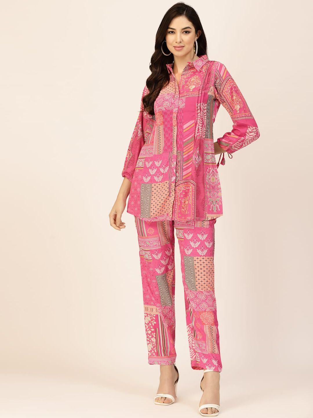 tankhi ethnic motifs printed shirt & trousers co-ord set