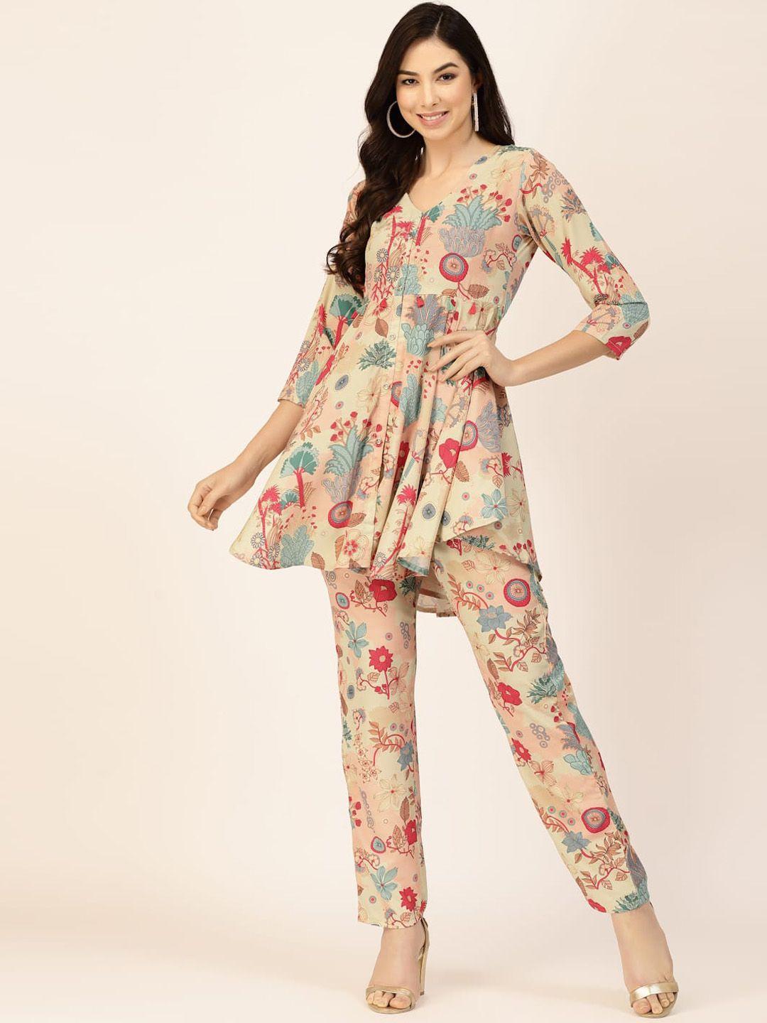 tankhi floral printed top with straight palazzos co-ords set