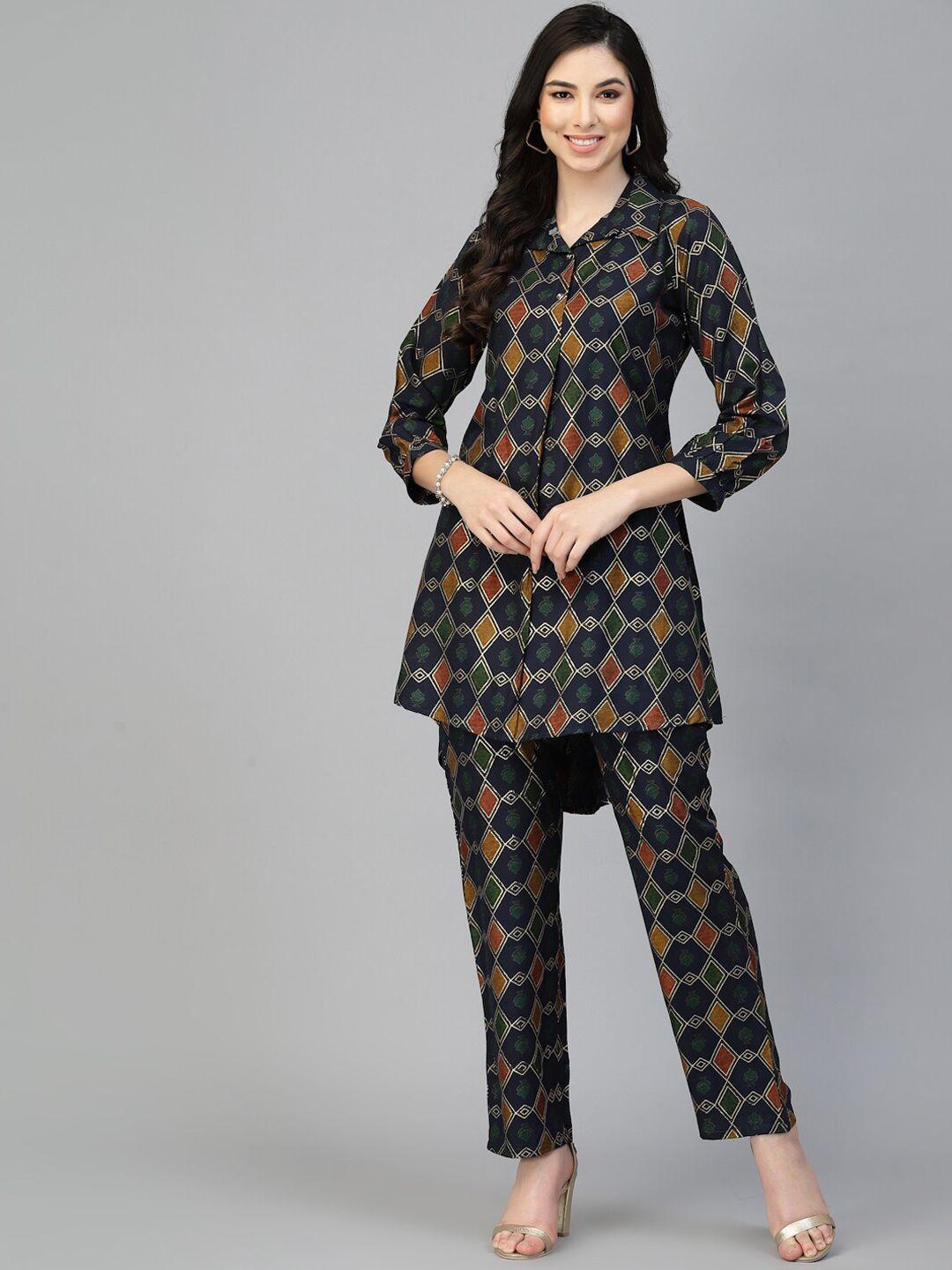 tankhi geometric printed shirt eith trousers co-ords set