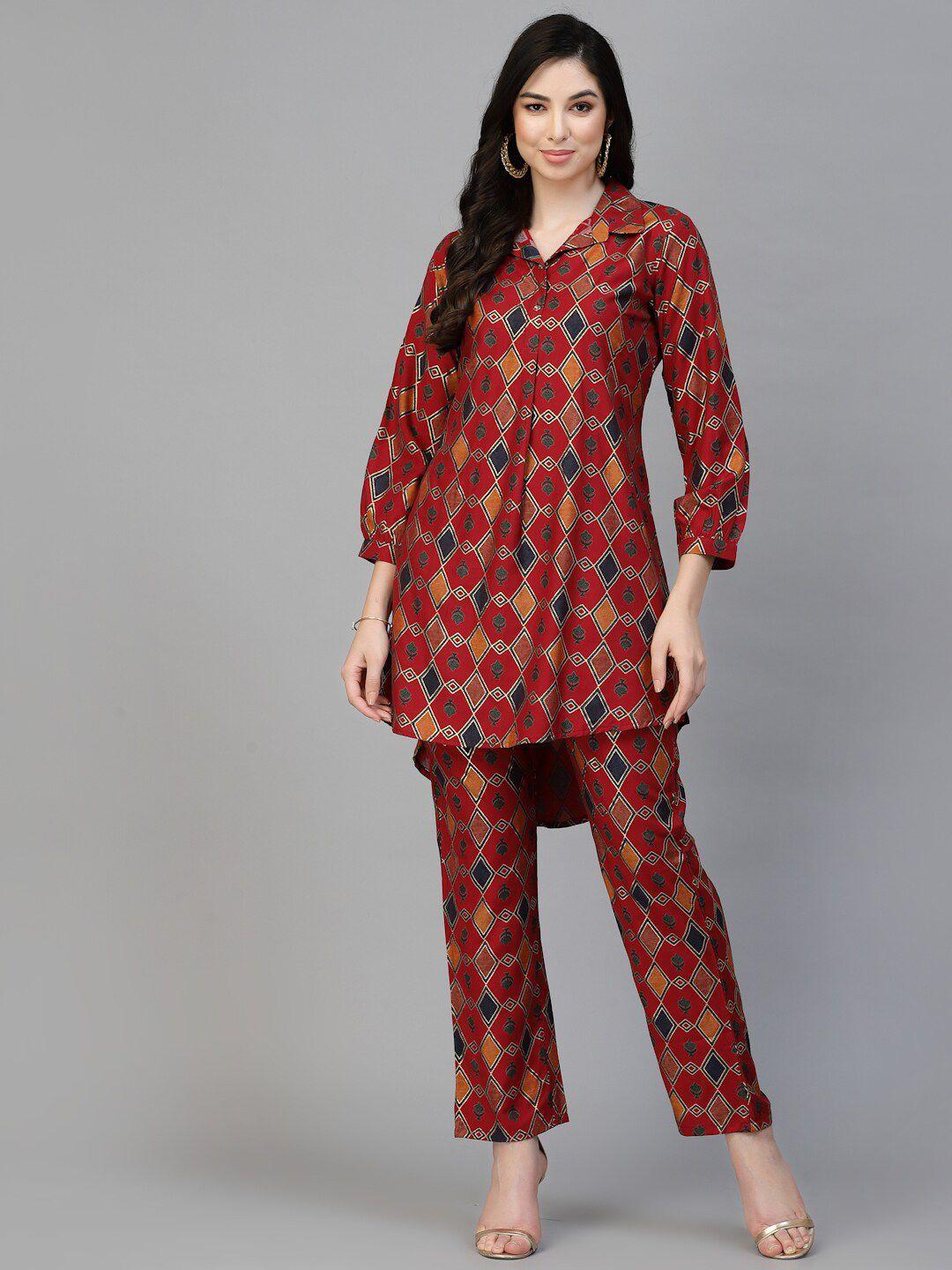 tankhi geometric printed shirt with trousers co-ords set