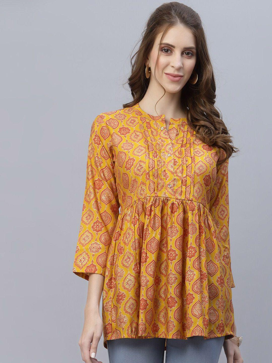 tankhi mustard & white modal printed tunic