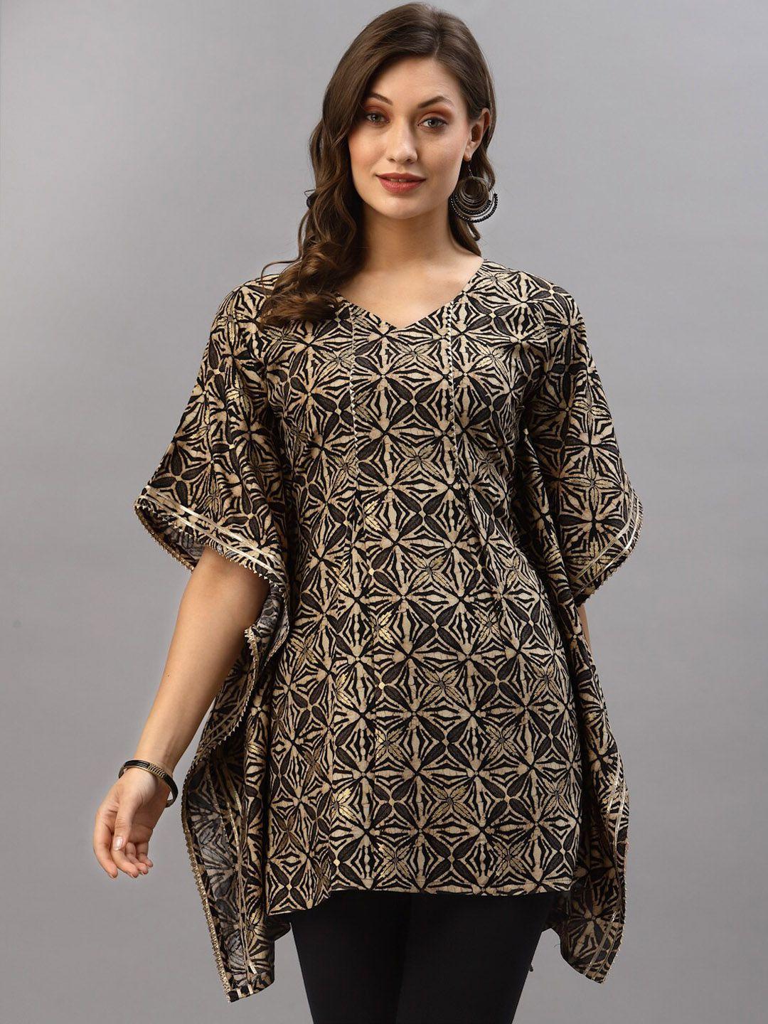 tankhi women black paisley printed flared sleeves thread work kurta