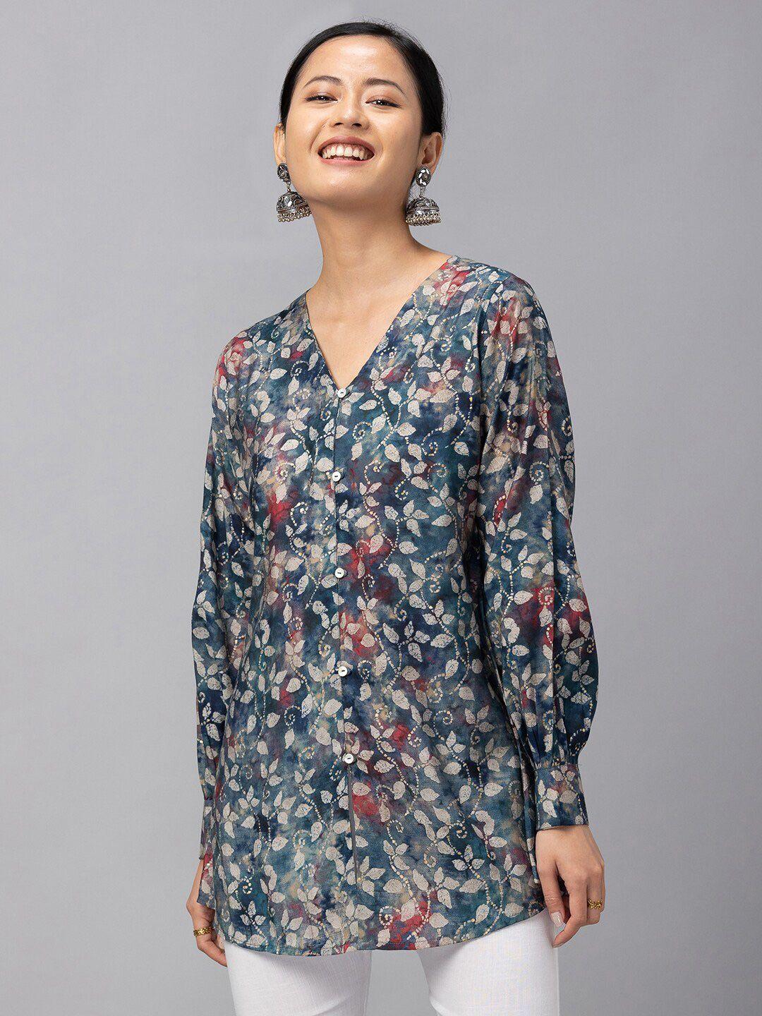 tankhi women blue comfort floral printed casual shirt