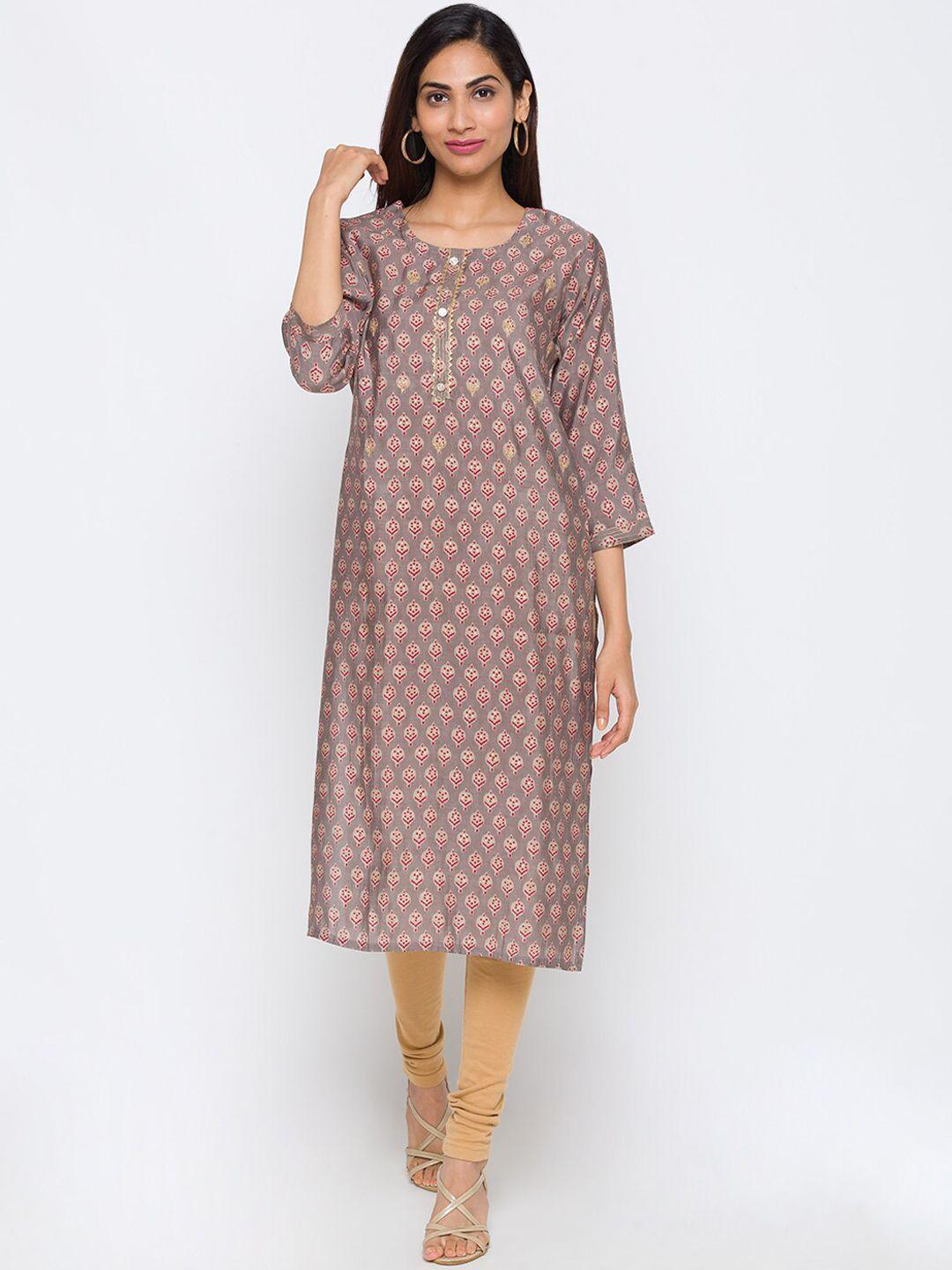 tankhi women brown ethnic motifs printed kurta