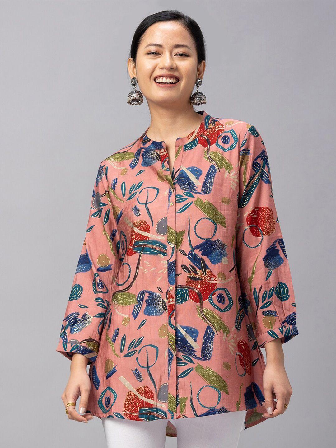tankhi women pink comfort floral printed casual shirt