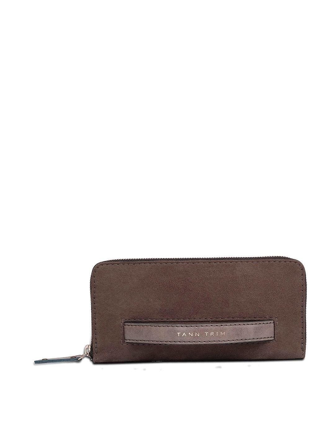 tann trim synthetic leather zip around wallet