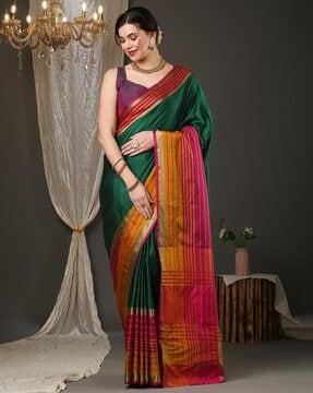 tant woven saree with contrast border