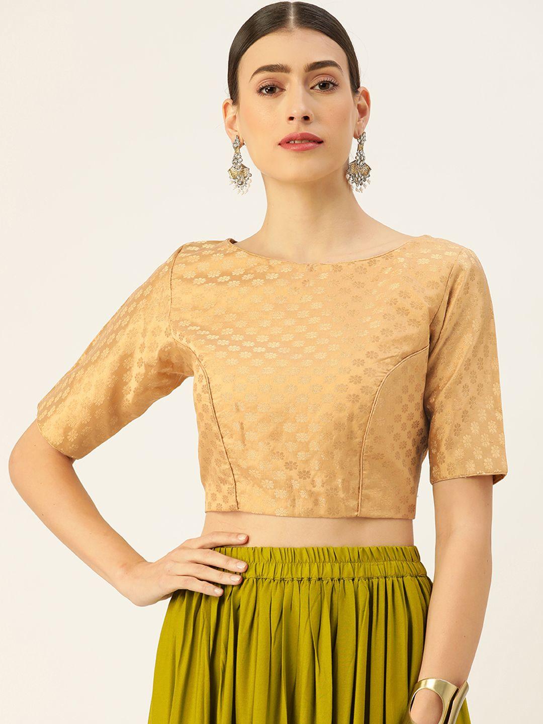 tantkatha gold toned jacquard woven design saree blouse