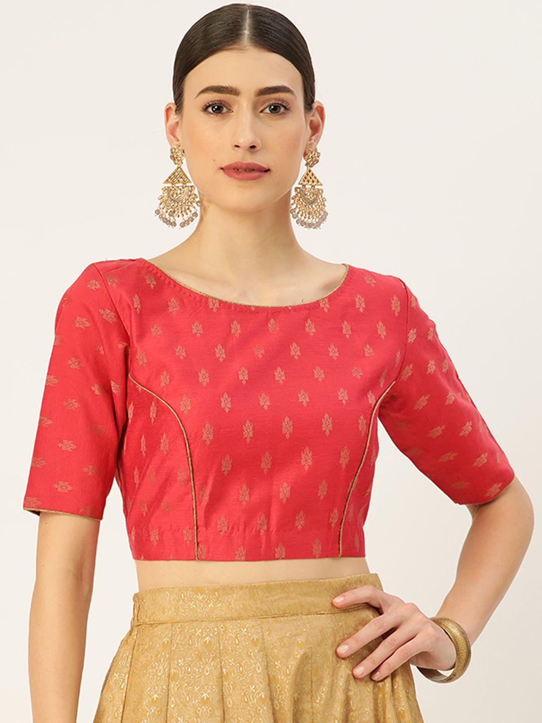 tantkatha red woven design saree blouse