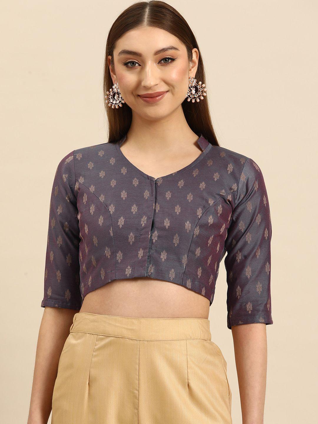 tantkatha woven design mandarin collar saree blouse