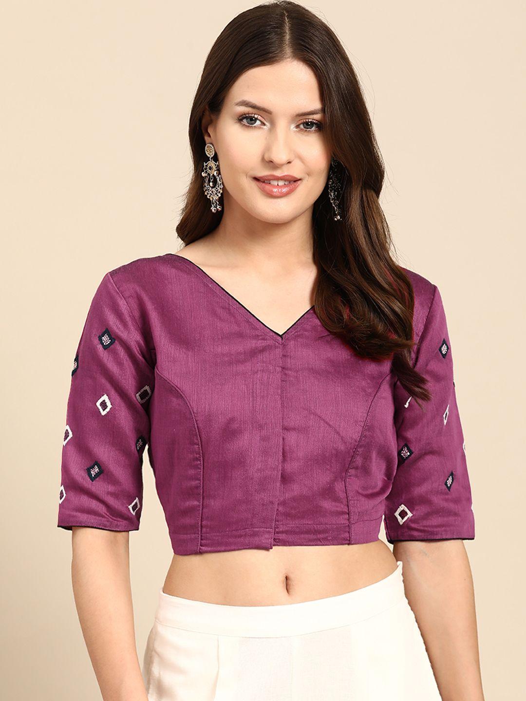 tantkatha embroidered chanderi silk v-neck saree blouse