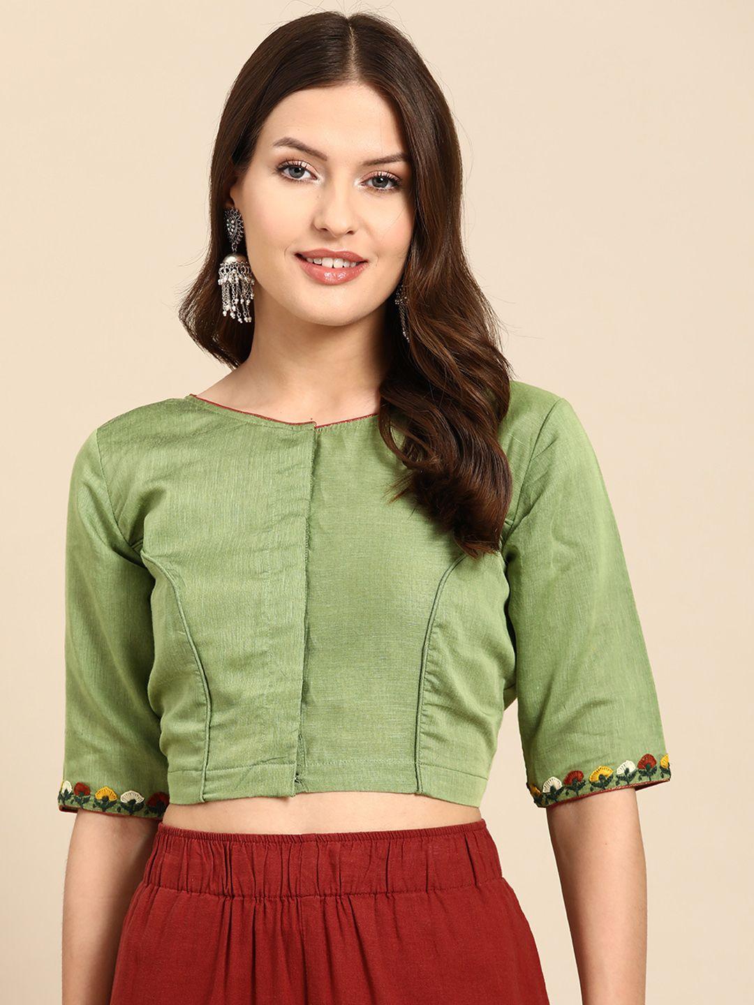 tantkatha embroidered padded chanderi silk saree blouse
