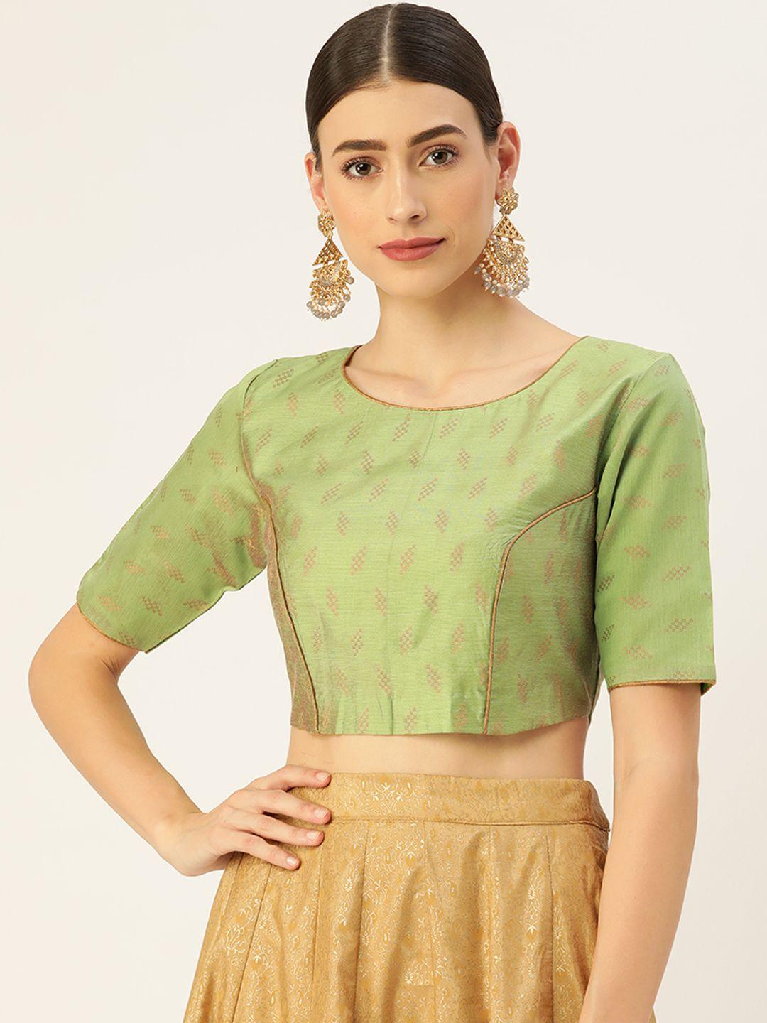 tantkatha green woven design saree blouse