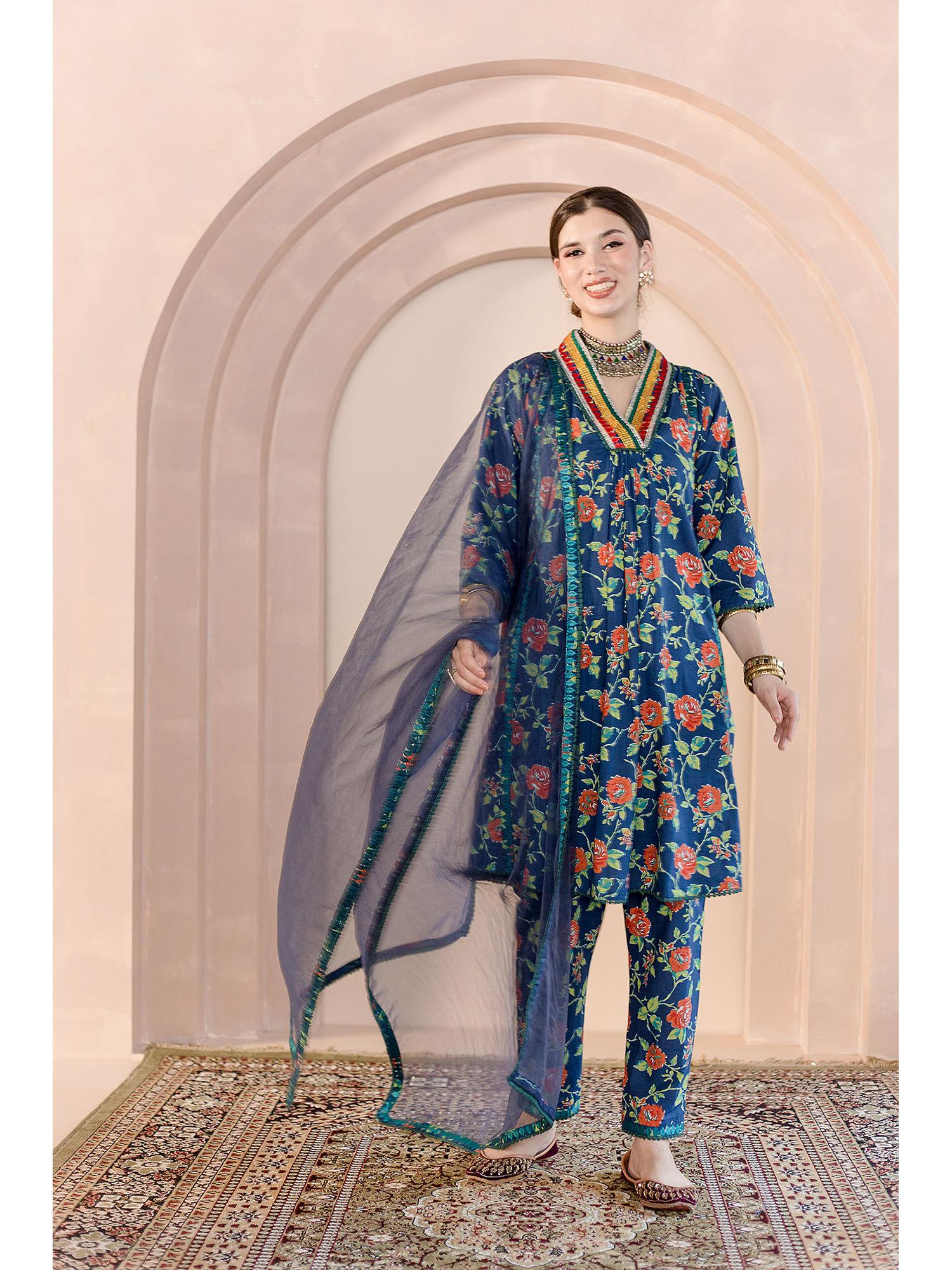 tanvi kurta and pant-blue (set of 3)