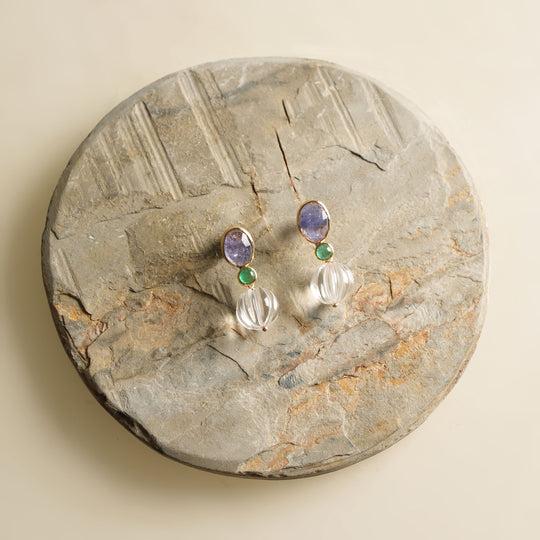 tanzanite and emerald earrings