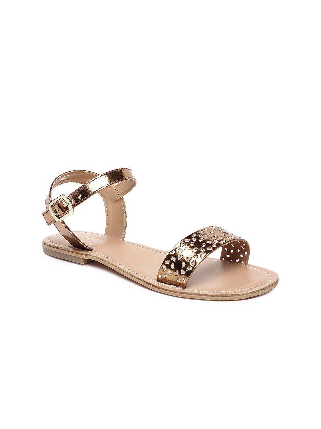 tao paris women bronze-toned solid open toe flats