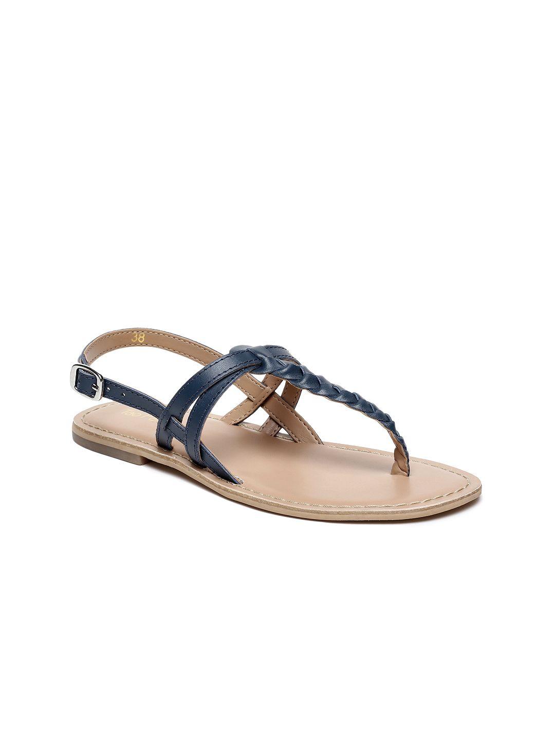 tao paris women navy blue solid leather t-strap flats