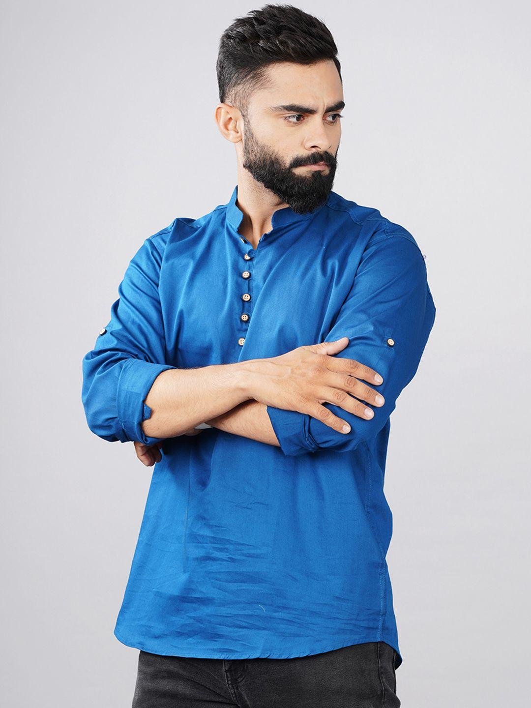 tap in men blue thread work pastels kurta