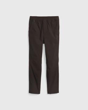 tapered fit flat-front pull-on trousers