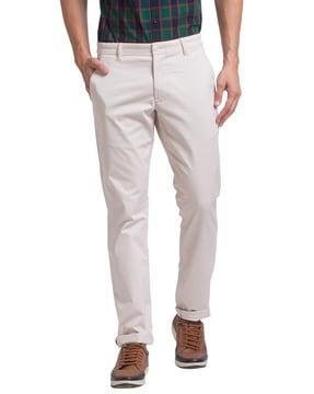 tapered fit flat-front trousers