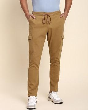 tapered fit cargo pants with drawstring waist