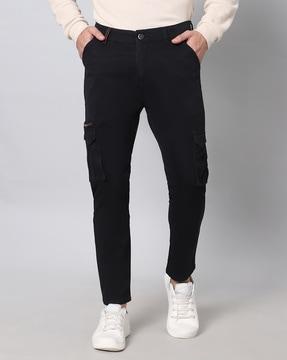 tapered fit flat-front cargo pants