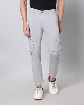 tapered fit flat-front cargo pants