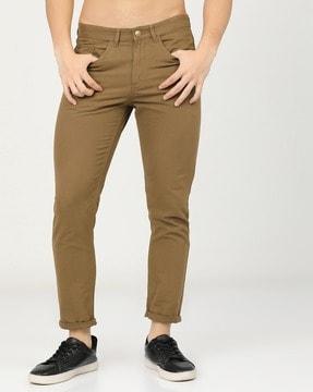 tapered fit flat-front chino trousers