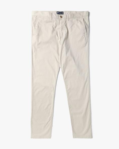 tapered fit flat-front chinos