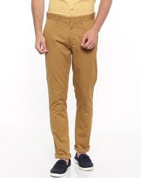 tapered fit flat-front chinos