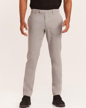 tapered fit flat-front chinos