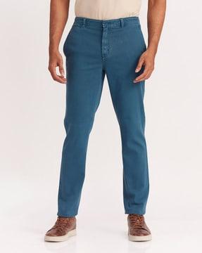 tapered fit flat-front chinos