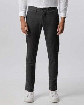 tapered fit flat-front chinos