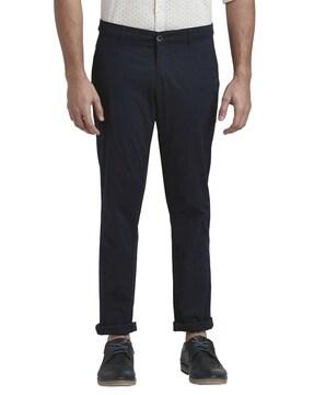 tapered fit flat-front chinos