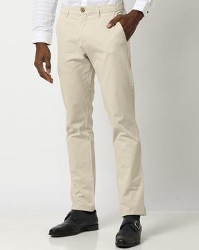 tapered fit flat-front chinos