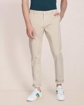 tapered fit flat-front chinos