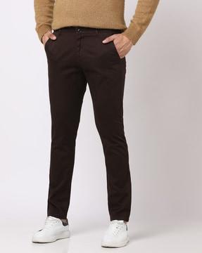 tapered fit flat-front chinos