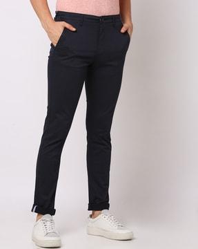 tapered fit flat-front chinos